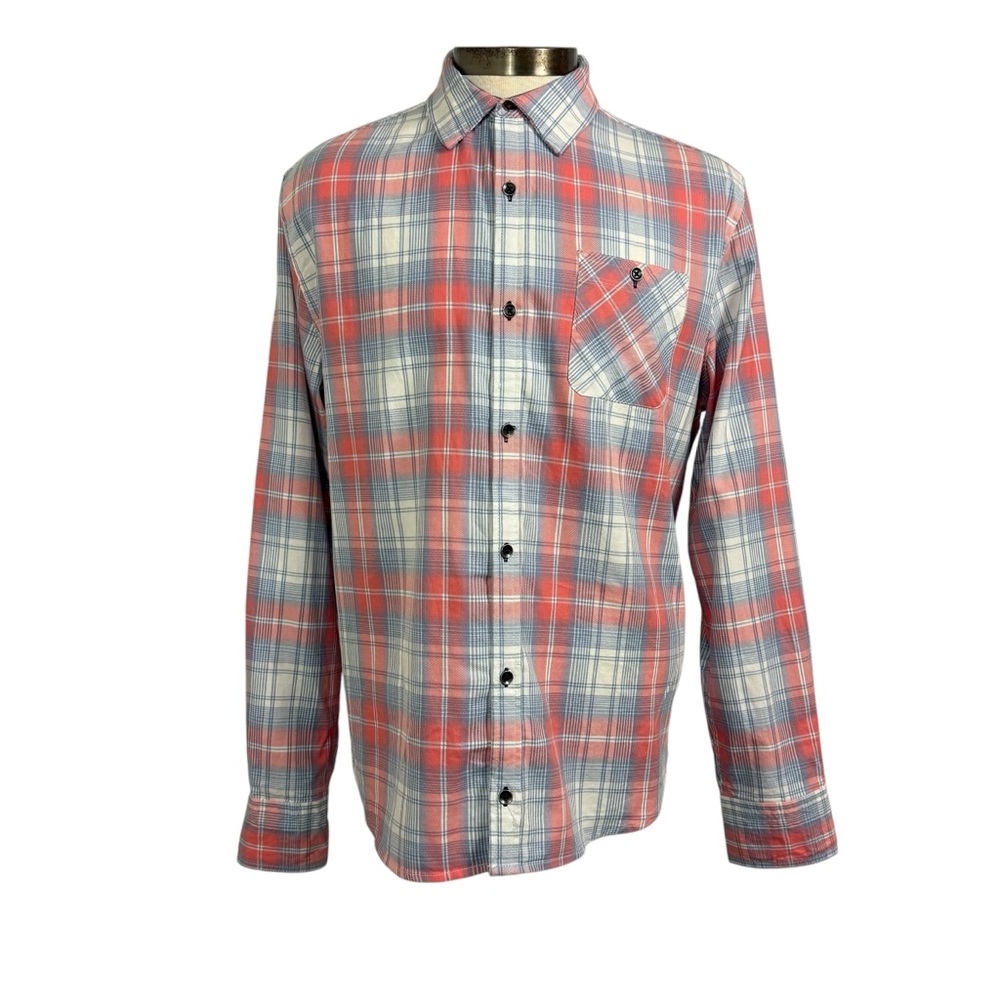 Flag & Anthem Med Casual Pink and Blue Plaid Button-Down Shirt Preppy